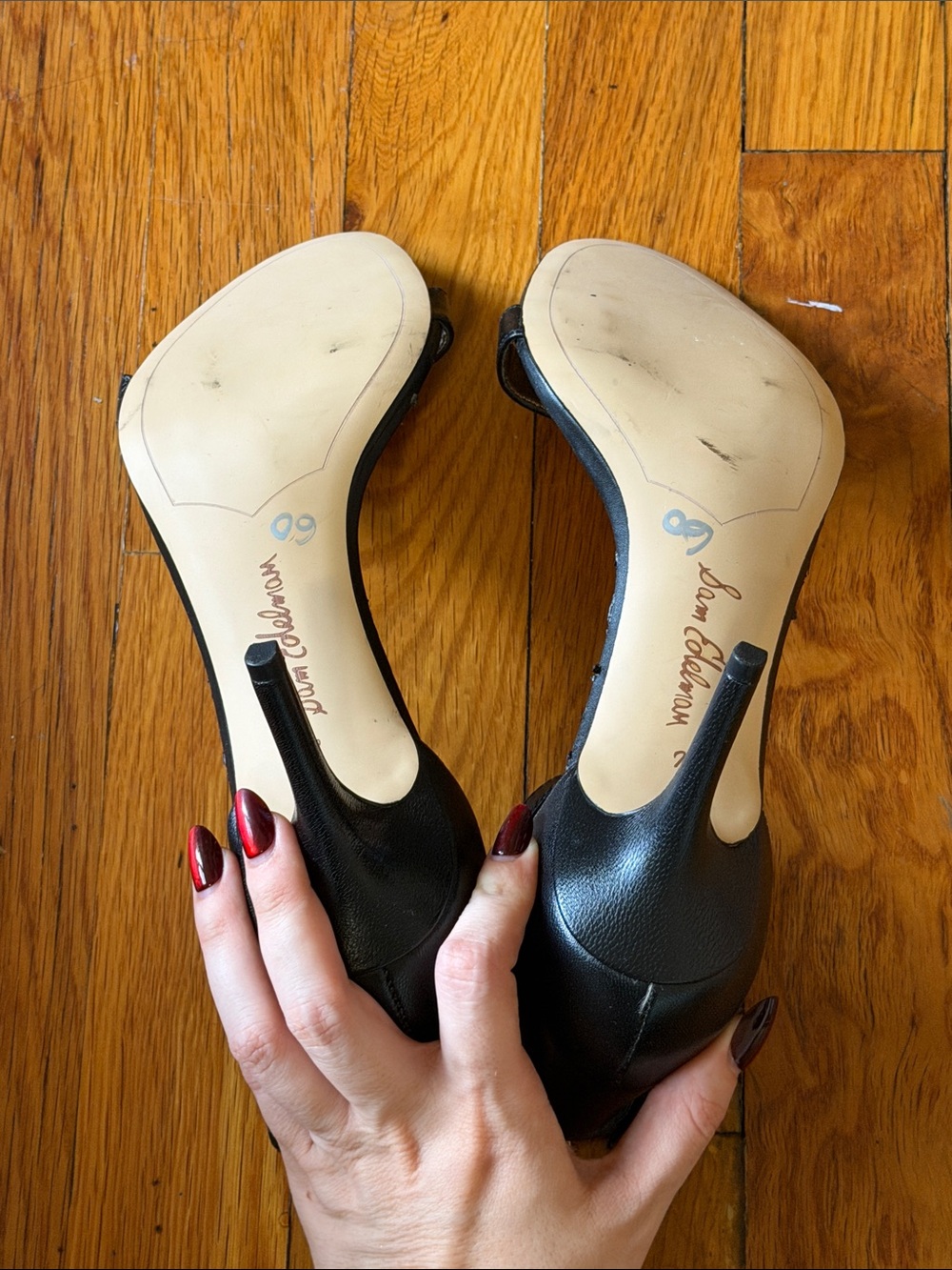 Sam Edelman Black Leather Patti Stiletto Sandals - Picture 4 of 5